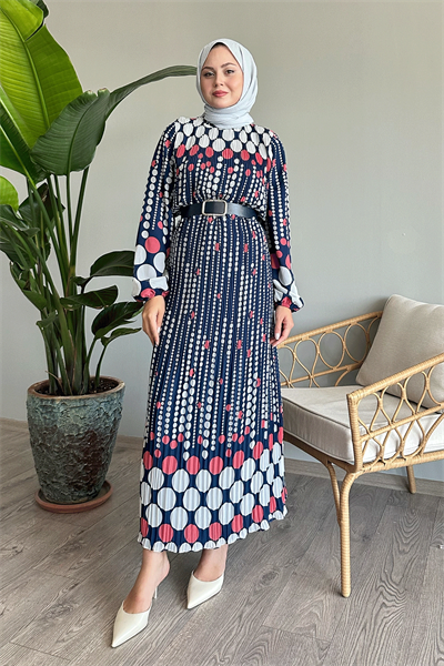 Vena Puantiyeli Şifon Elbise - Fuşya