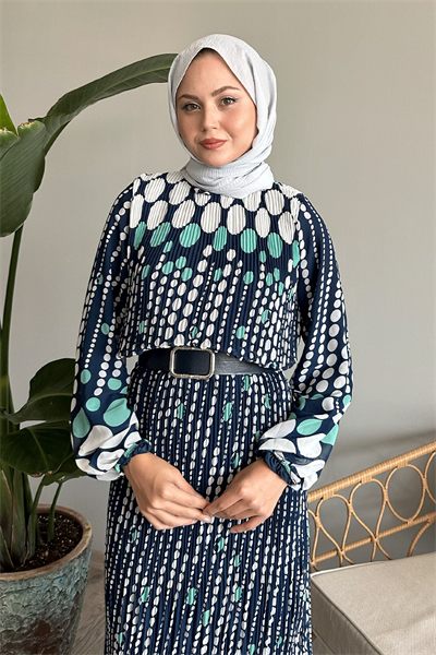 Vena Puantiyeli Şifon Elbise - Mint