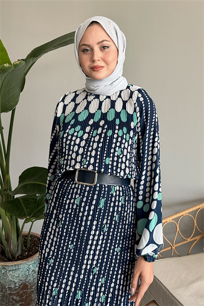 Vena Puantiyeli Şifon Elbise - Mint