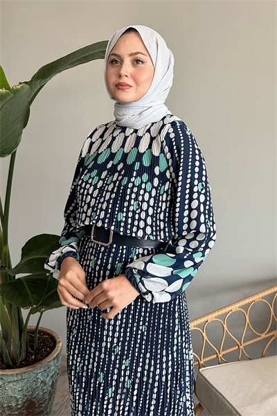 Vena Puantiyeli Şifon Elbise - Mint