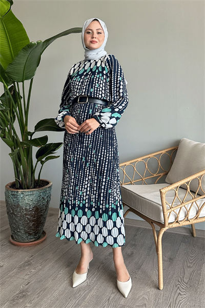 Vena Puantiyeli Şifon Elbise - Mint