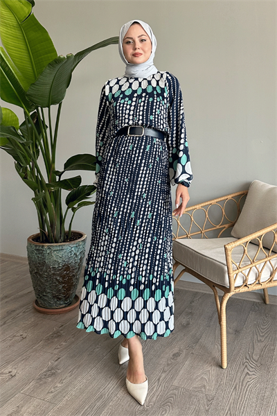 Vena Puantiyeli Şifon Elbise - Mint