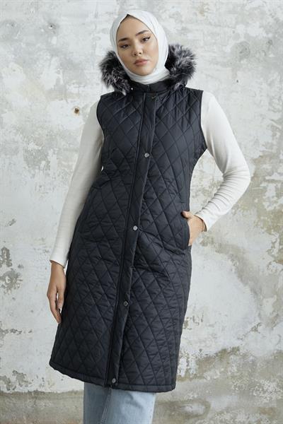 Volie Kapitone Cepli Yelek - Siyah