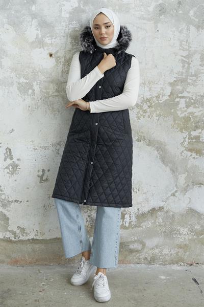 Volie Kapitone Cepli Yelek - Siyah