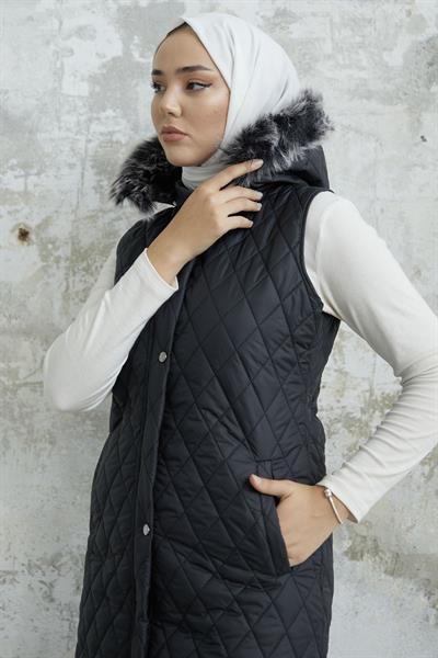 Volie Kapitone Cepli Yelek - Siyah