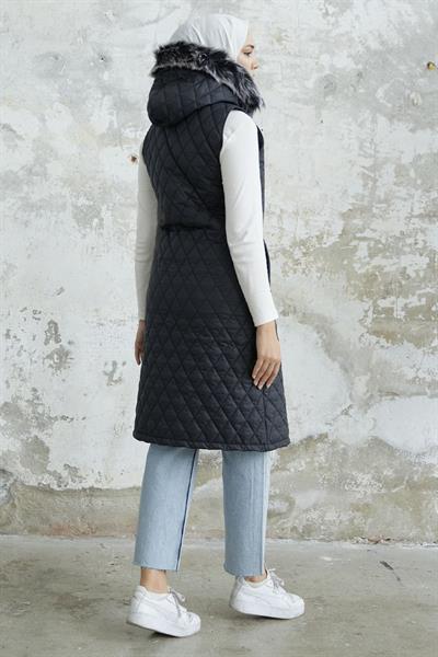 Volie Kapitone Cepli Yelek - Siyah