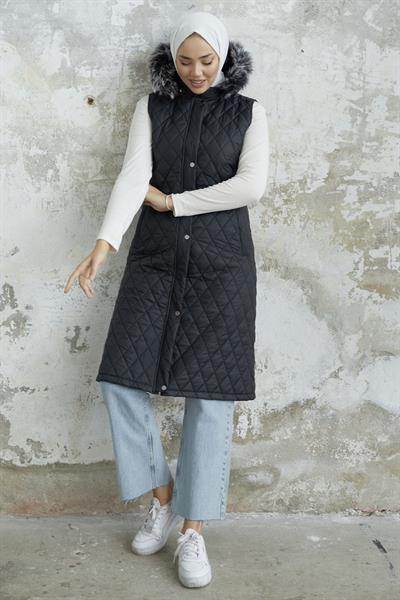 Volie Kapitone Cepli Yelek - Siyah