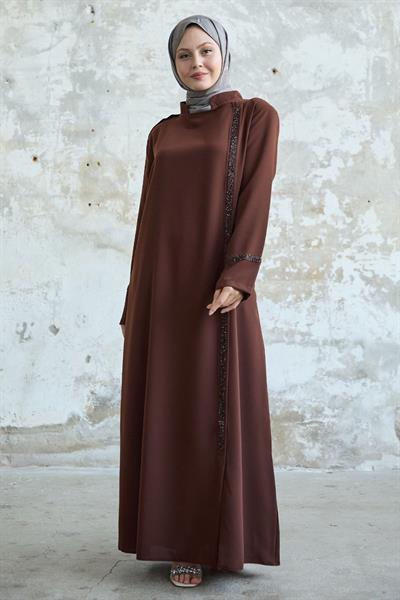 Yaka ve Ön Robası Taşlı Taba Ferace