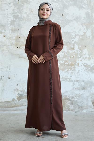 Yaka ve Ön Robası Taşlı Taba Ferace