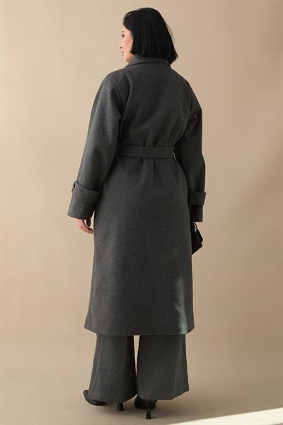 Yakası Apoletli Kapak Cep Antrasit Kaşe Kaban