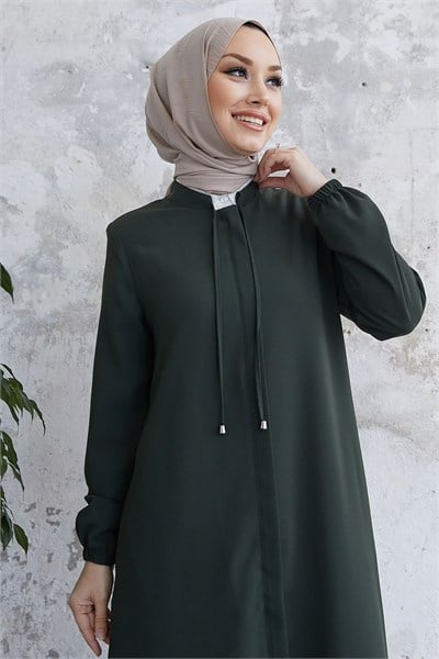 Yakası Bağcıklı Gizli Patlı Haki Ferace