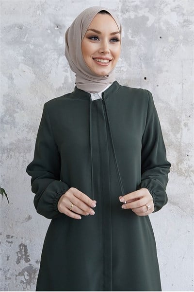 Yakası Bağcıklı Gizli Patlı Haki Ferace