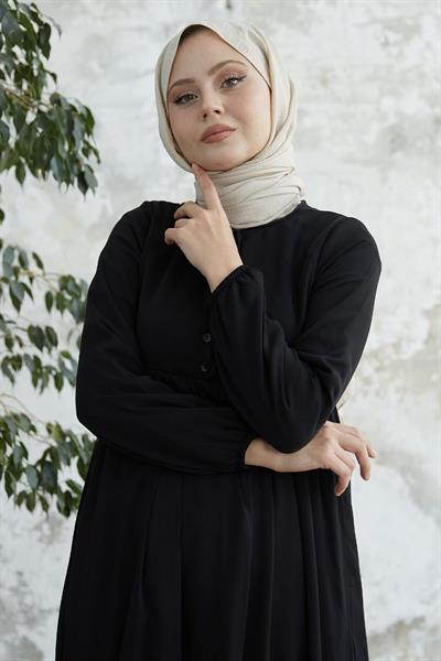 Yakası Bağcıklı Yoryo Siyah Şifon Elbise