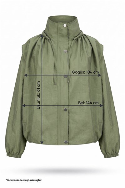 Yakası Büzgülü Haki Bomber Ceket