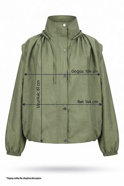 Yakası Büzgülü Haki Bomber Ceket