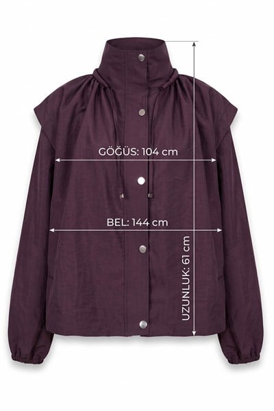 Yakası Büzgülü Mürdüm Bomber Ceket
