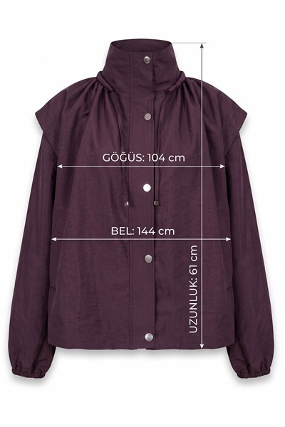 Yakası Büzgülü Mürdüm Bomber Ceket