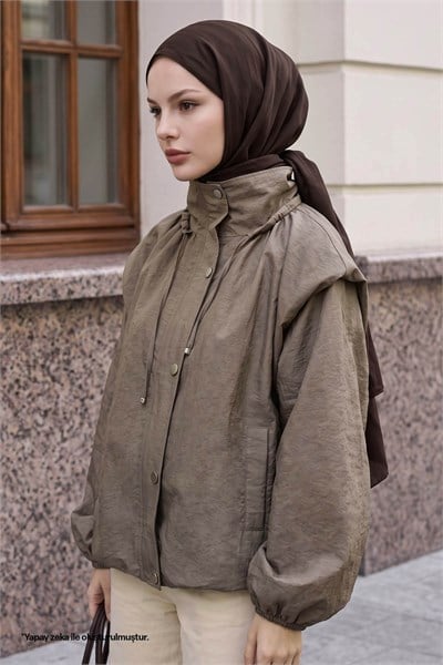 Yakası Büzgülü Vizon Bomber Ceket