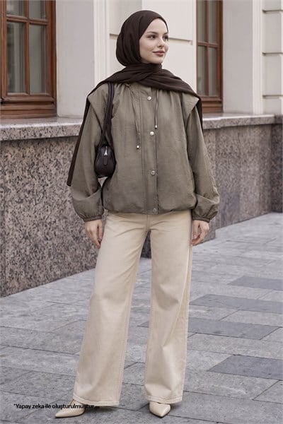 Yakası Büzgülü Vizon Bomber Ceket