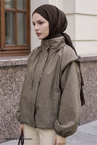 Yakası Büzgülü Vizon Bomber Ceket