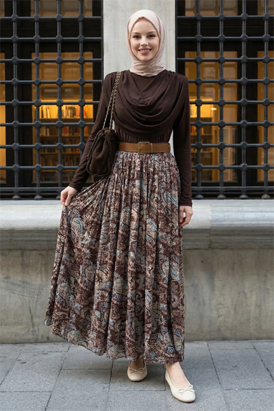 Yakası Drapeli Kemerli Sandy Acı Kahve Takım