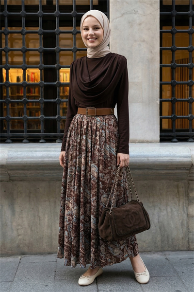 Yakası Drapeli Kemerli Sandy Acı Kahve Takım