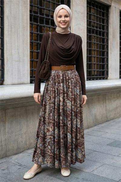 Yakası Drapeli Kemerli Sandy Acı Kahve Takım