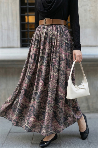 Yakası Drapeli Kemerli Sandy Siyah Takım