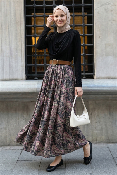 Yakası Drapeli Kemerli Sandy Siyah Takım