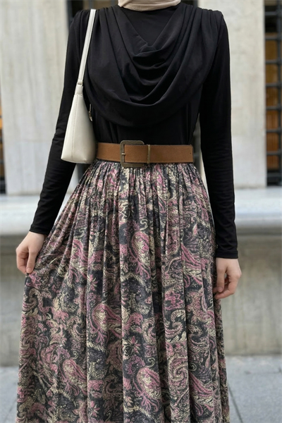 Yakası Drapeli Kemerli Sandy Siyah Takım