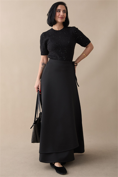 Yandan Bağlamalı Siyah Scuba Etek