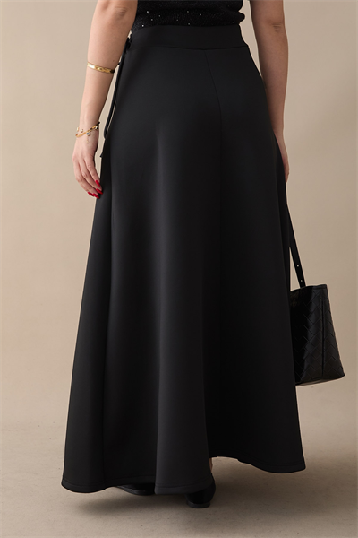 Yandan Bağlamalı Siyah Scuba Etek