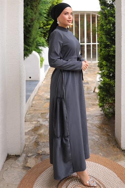 Yandan Fermuar Detaylı Modal Antrasit Elbise
