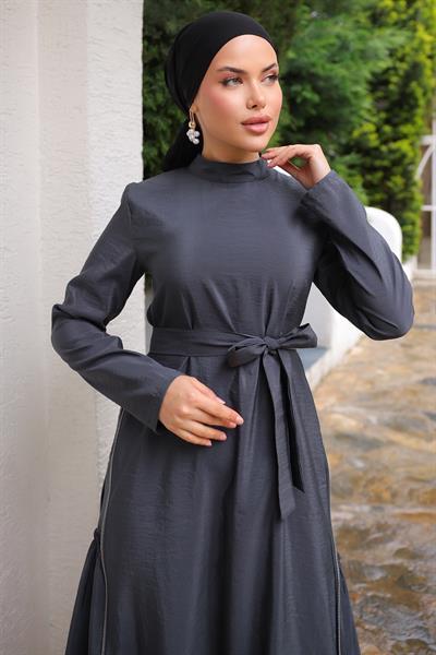 Yandan Fermuar Detaylı Modal Antrasit Elbise