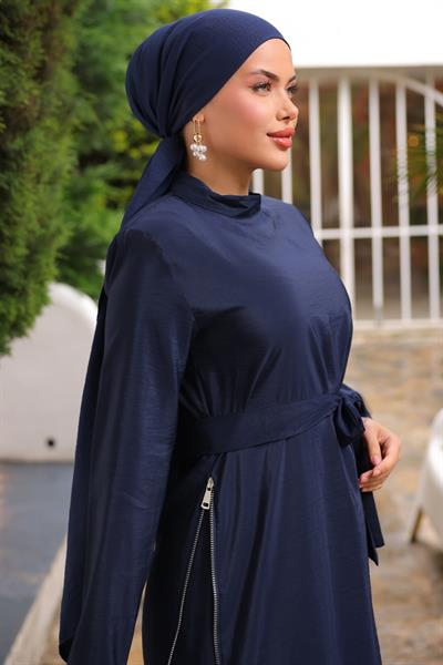 Yandan Fermuar Detaylı Modal Lacivert Elbise