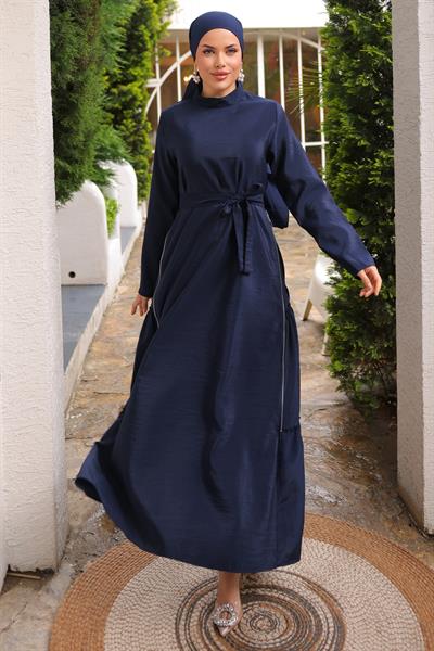Yandan Fermuar Detaylı Modal Lacivert Elbise