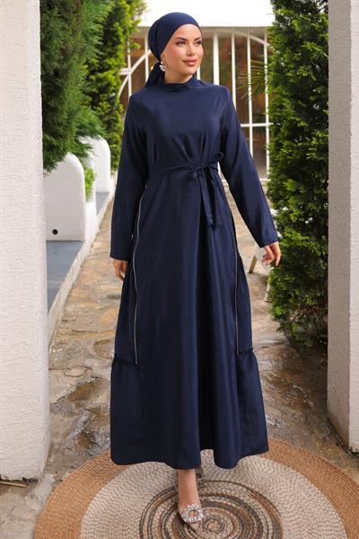 Yandan Fermuar Detaylı Modal Lacivert Elbise