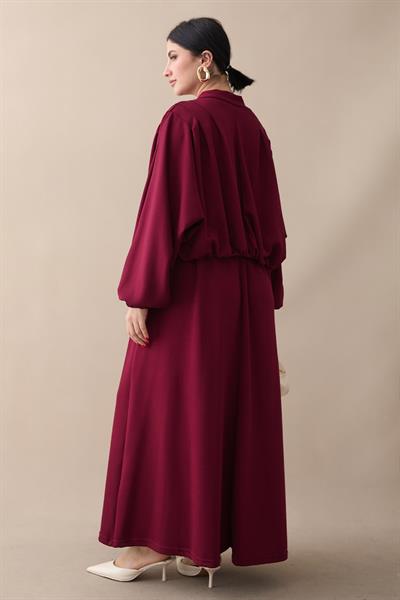 Yarasa Kol Ceketli Elbiseli Bordo Oyşo Takım