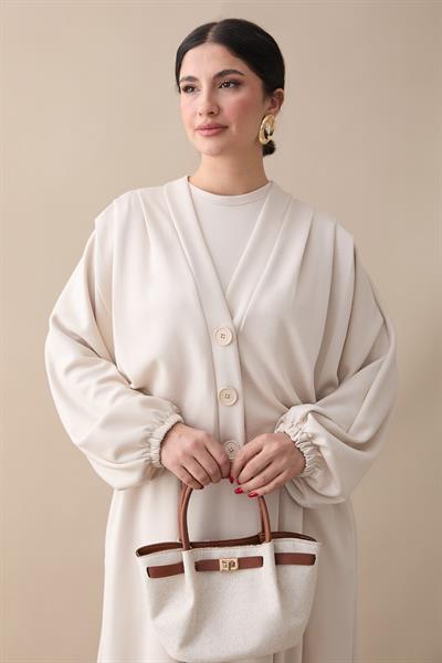 Yarasa Kol Ceketli Elbiseli Ekru Oyşo Takım