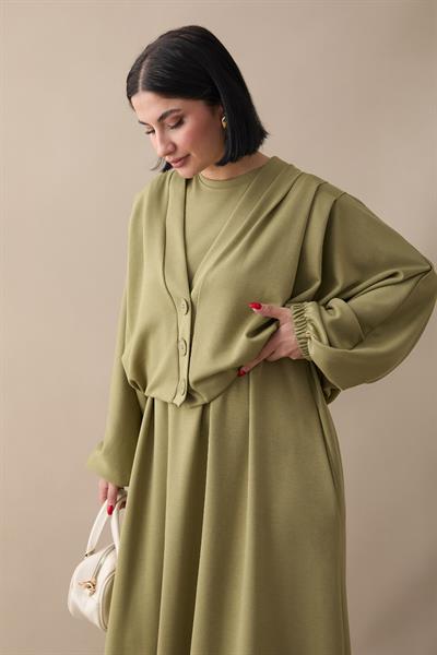 Yarasa Kol Ceketli Elbiseli Haki Oyşo Takım