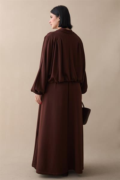 Yarasa Kol Ceketli Elbiseli Kahverengi Oyşo Takım