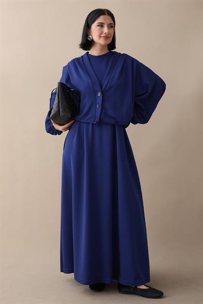 Yarasa Kol Ceketli Elbiseli Lacivert Oyşo Takım