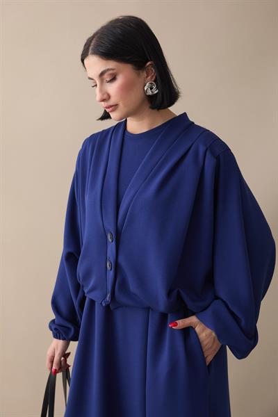 Yarasa Kol Ceketli Elbiseli Lacivert Oyşo Takım