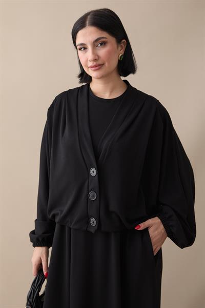 Yarasa Kol Ceketli Elbiseli Siyah Oyşo Takım