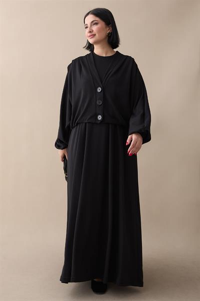 Yarasa Kol Ceketli Elbiseli Siyah Oyşo Takım