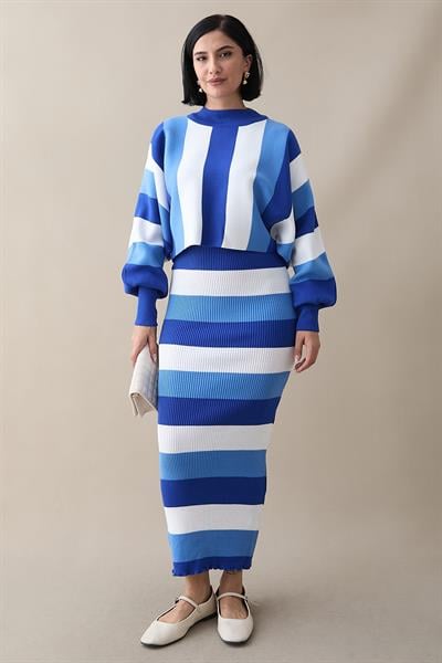 Yarasa Kol Saks Mavisi Triko Takım