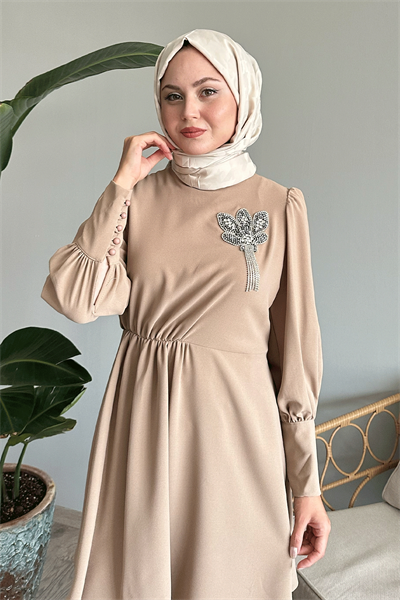 Half Gathered Beige Two-Piece Set