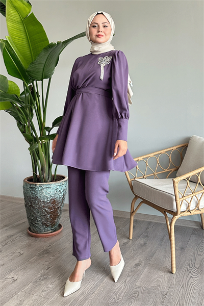 Yarım Büzgülü Mor İkili Takım
