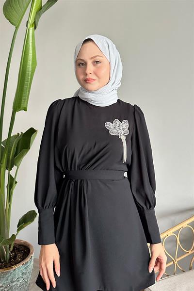 Yarım Büzgülü Siyah İkili Takım