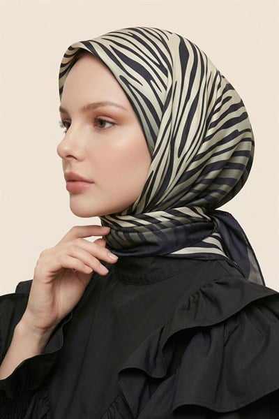 Yatay Zebra Desen Siyah Soft Pamuk Eşarp